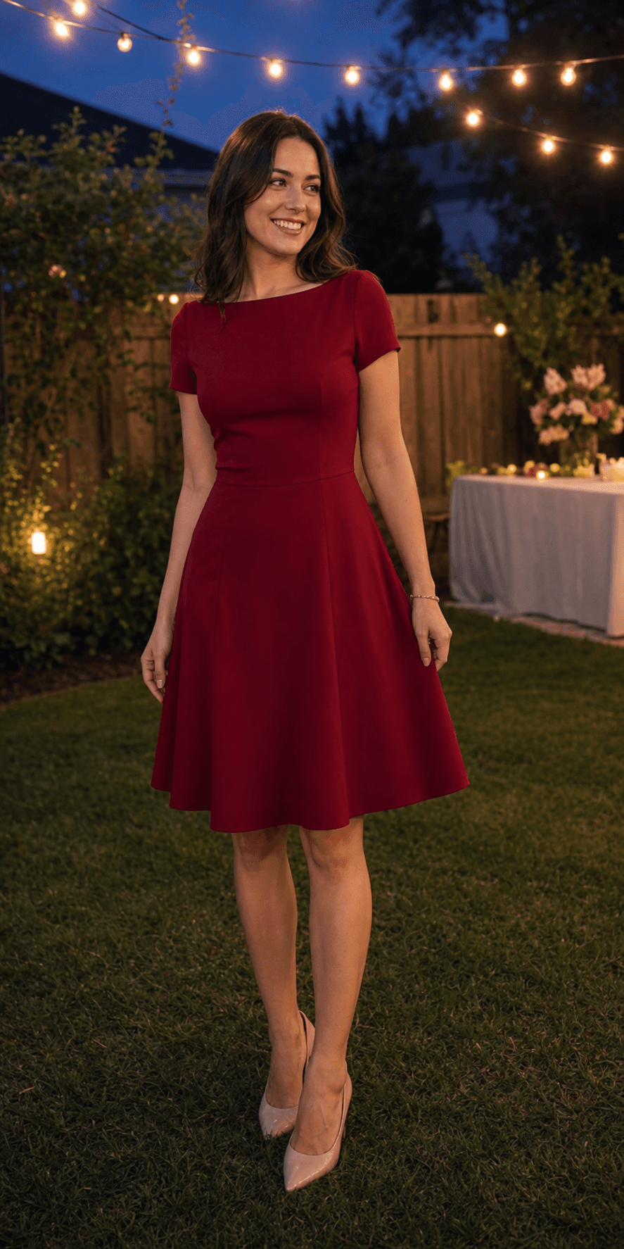 Burgundy Fit-and-Flare Dress
