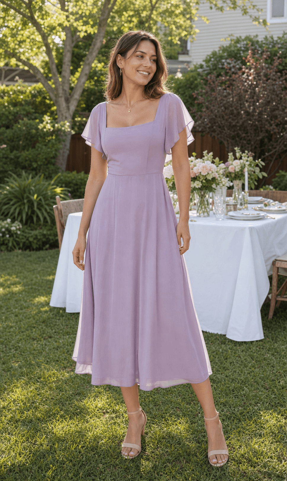 Lavender Flutter Sleeve Dress