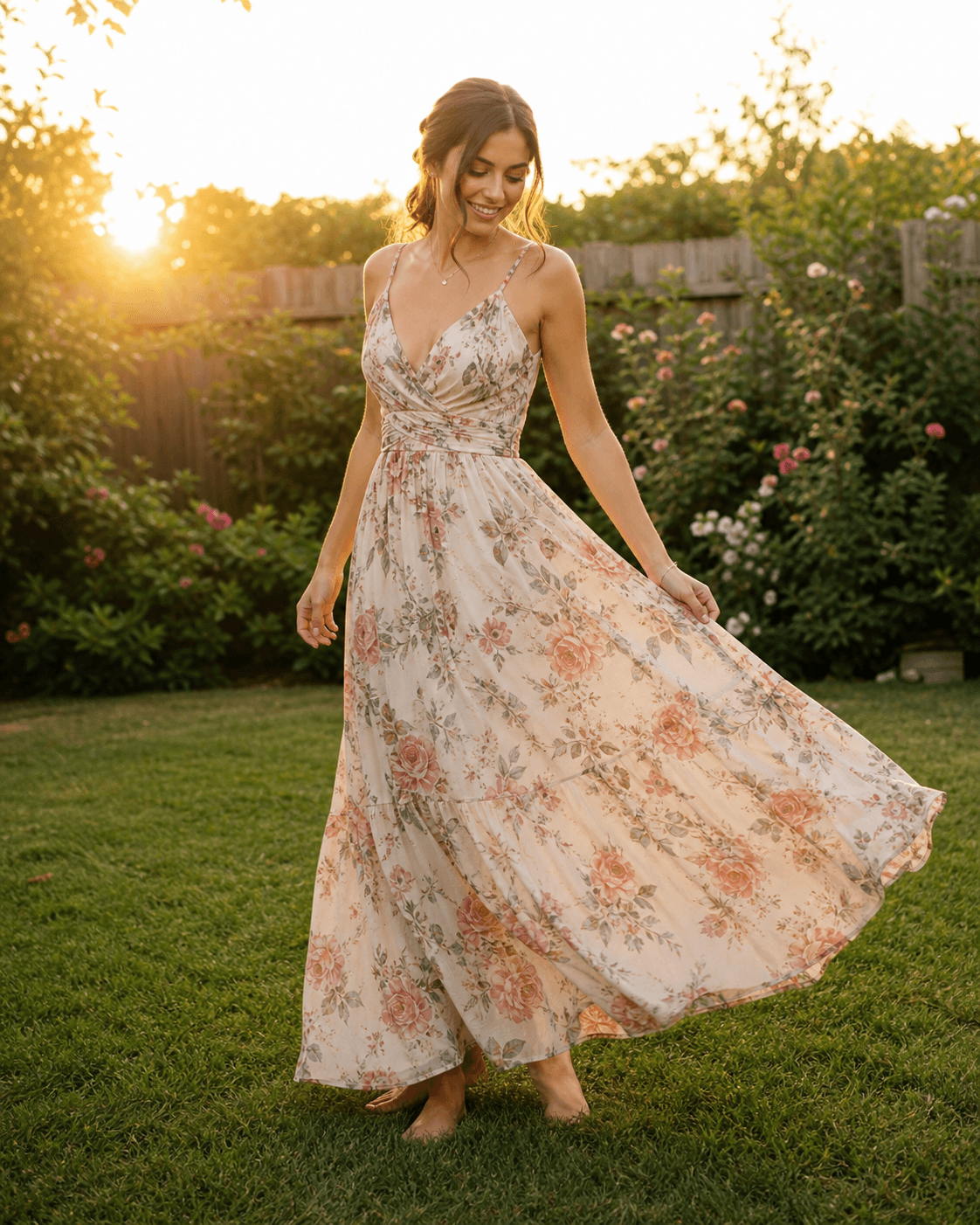 Cream Floral Maxi Dress