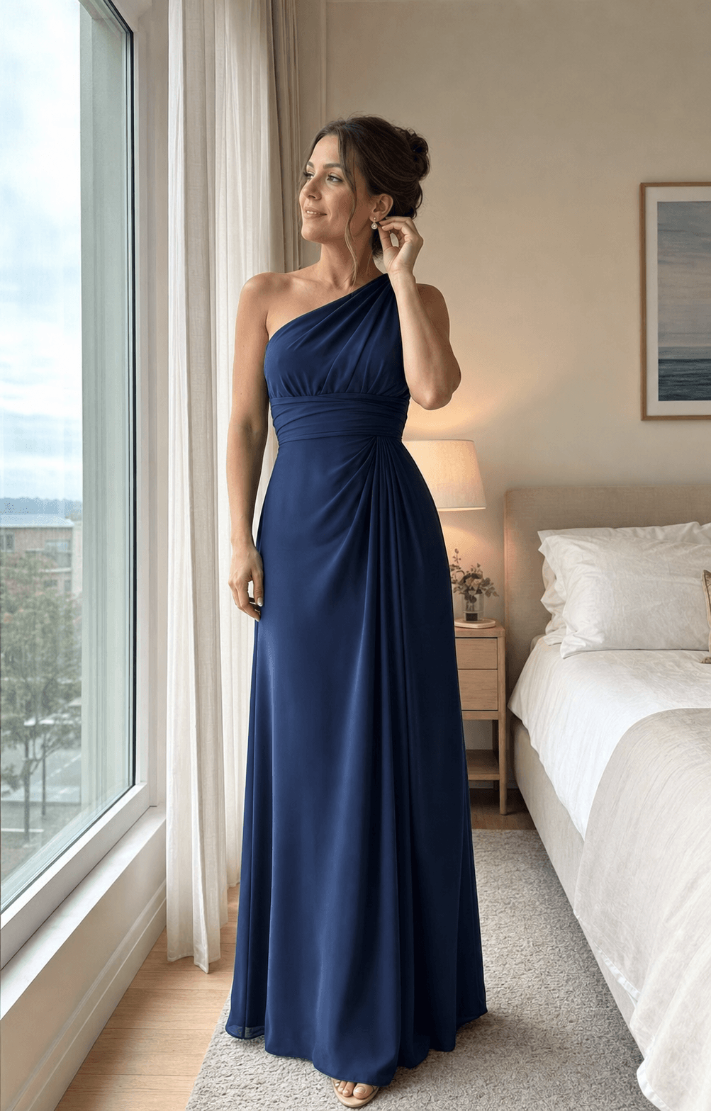 Navy One-Shoulder Gown